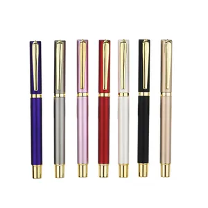 Set of seven elegant metal business gel pens in assorted colors with gold accents.