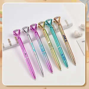 Detailed view of colorful metallic diamond pens with customizable logo printing