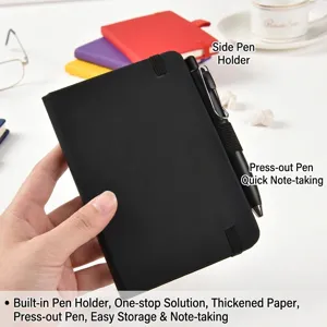 A6 pocket notebook with PU leather cover and integrated pen holder