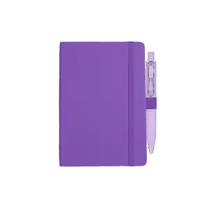 Purple A6 PU leather notebook set with matching pen, elastic band closure and loop