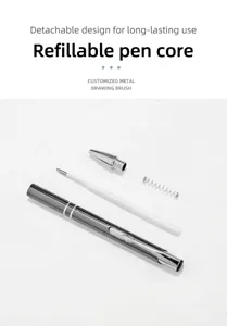 Detail view of disassembled business metal pen with replaceable ink refill