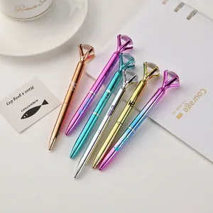 Creative Large Diamond Ballpoint Pen Metallic Texture Plastic Writing Pen Rhinestone Top Office School Student Gift Pen