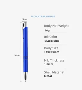 Detailed technical parameters of blue high-end metal ballpoint pen with 1.0mm tip