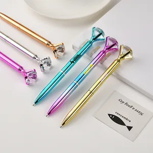 Luxury metal ballpoint pens with large crystal diamond top, customizable logo for gifts