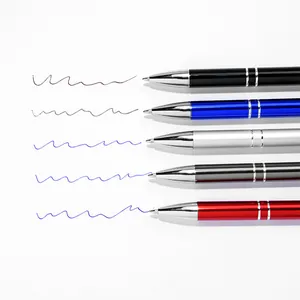 Set of premium metal ballpoint pens in multiple colors with smooth blue ink writing