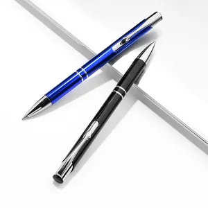 Pair of elegant blue and black metal ballpoint pens for professional business writing tasks.