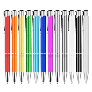 Set of 12 colorful metal retractable ballpoint pens in various vibrant business shades