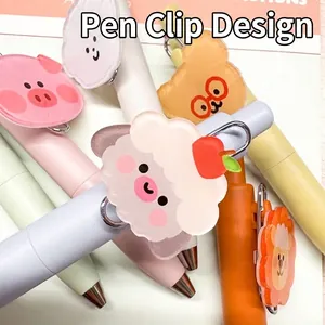 Cute chubby mini gel pens with acrylic cartoon animal characters and clips.