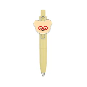 Mini chubby gel pen in creamy yellow with cute cartoon bear charm for office and school
