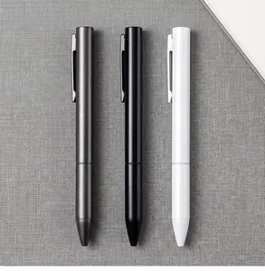 Three elegant rotating metal gel pens in grey black and white matte finishes