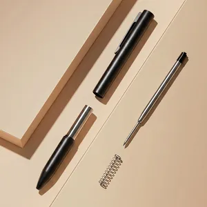 Premium black metal rotating ballpoint pen disassembled showing barrel and refill