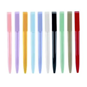 Set of 10 colorful minimalist plastic ballpoint pens for promotional gift or office use.