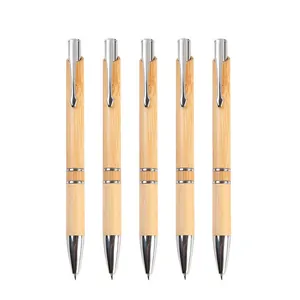 Set de 5 bolígrafos de bambú natural ecológicos retráctiles para oficina y regalos de empresa