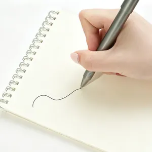 Professional metallic texture business gel pen writing on spiral notebook page detail