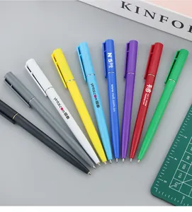 Detailed view of colorful customized promotional ballpoint pens in a fan arrangement