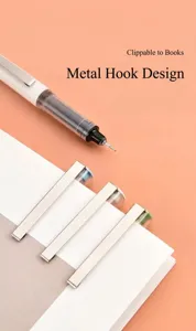 Detailaufnahme eines schnell trocknenden Tintenrollers mit robustem Metallclip für Bücher