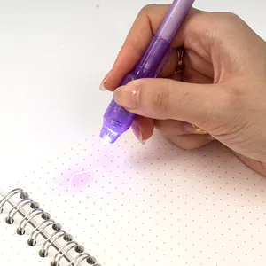 Multifunctional UV invisible ink pen with built-in LED light shown writing on dot grid paper