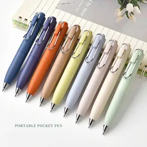 Morandi Retractable Gel Pen Portable Pocket Size Black Ink 0.5mm Fine Point Minimalist Design Office School Stationery Pen With Metal Clip