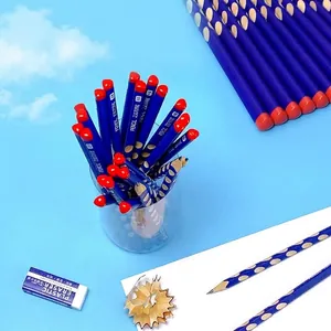Blue 2B HB pencils with red protective caps for writing and drawing