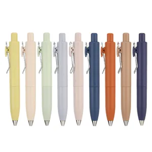 Set of 9 Morandi color retractable gel pens with metal clips for students and office.