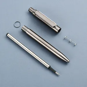 Stylo à bille rétractable en métal gris minimaliste avec composants en vue éclatée