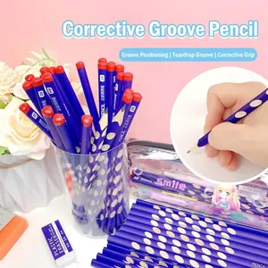 Ergonomic Posture Correction Pencil HB 2B Graphite Lead For Students Writing Drawing Sketching School Supplies Blue Wood Hole Pencil