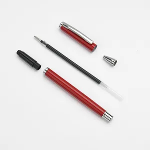 High-end red and silver professional metal gel pen shown in a disassembled view with refill