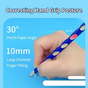 Ergonomic 2B pencil for grip correction with 10mm diameter and 30-degree writing angle.