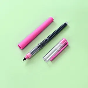 High-quality pink straight liquid rollerball pen with needle tip on green background