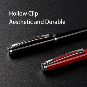 Professional metal rollerball pens with sleek silver hollow clips in black and red finish