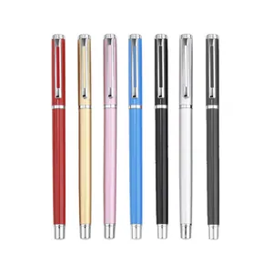 Set of professional metal gel pens in seven assorted colors with sleek clip design