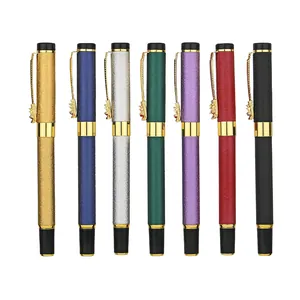 Luxury business metal rollerball pen set featuring seven colors with golden dragon head clips