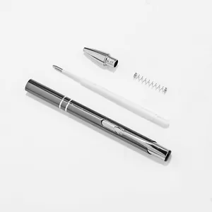 High-end metal retractable ballpoint pen shown with disassembled parts on white background