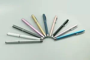 Detailed view of multi-color metal business pens arranged in a decorative fan shape
