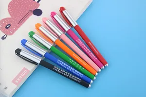 Detailed view of multi-colored customizable gel pens arranged in a rainbow assortment