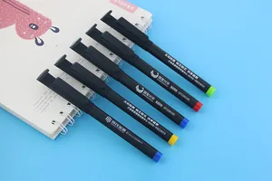 Detail view of multi-functional black gel pens with integrated phone holder clips.