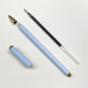 High-end light blue metal gel pen with gold trim shown in detached design components