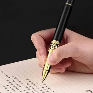 Luxury business metal rollerball pen with golden dragon head design for smooth writing