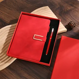 Professional A5 notebook and red pen gift set presented in a premium red gift box.