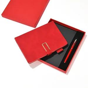 Luxury red A5 notebook and pen business gift set in a professional packaging box