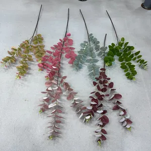 Detailed view of 3D printed artificial eucalyptus stems in diverse vibrant colors