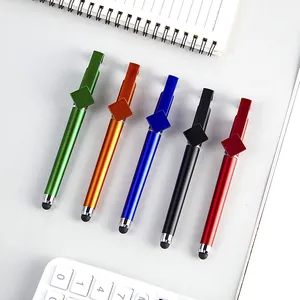 Multi-functional metal stylus pens with phone stand in five colors for office business.