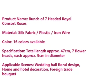 Specifiche del bouquet di rose di seta artificiali a 7 teste, 47 cm totali.