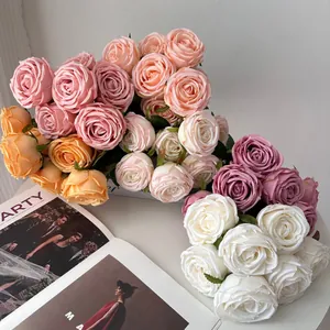 Detailed macro view of artificial 7-head rose bouquets for wedding and table decoration