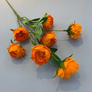Dettaglio di fiori di peonia arancione artificiale a 7 teste per decorazione