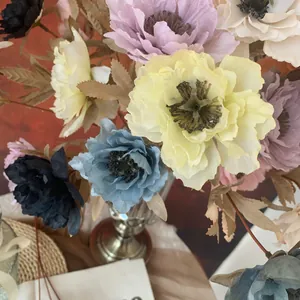 Close-up of lifelike artificial silk peonies for elegant wedding floral venue arrangements