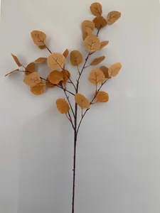 Gedetailleerd beeld van kunstmatige herfstkleurige eucalyptus tak voor huisdecoratie.