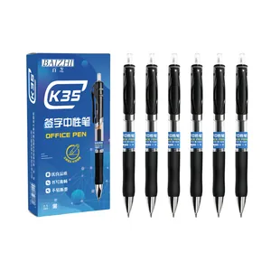 Set of 6 black 0.5mm office gel pens with professional blue packaging box