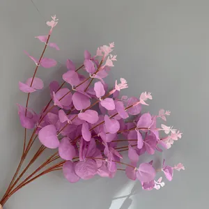 Detail showing the purple and pink gradient leaves of the artificial eucalyptus