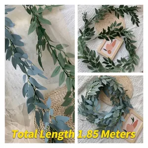 Artificial Willow Leaf Vine Garland Silk Cloth Plastic Faux Hanging Greenery For Wedding Home Hotel Ceiling Decor Green Grey